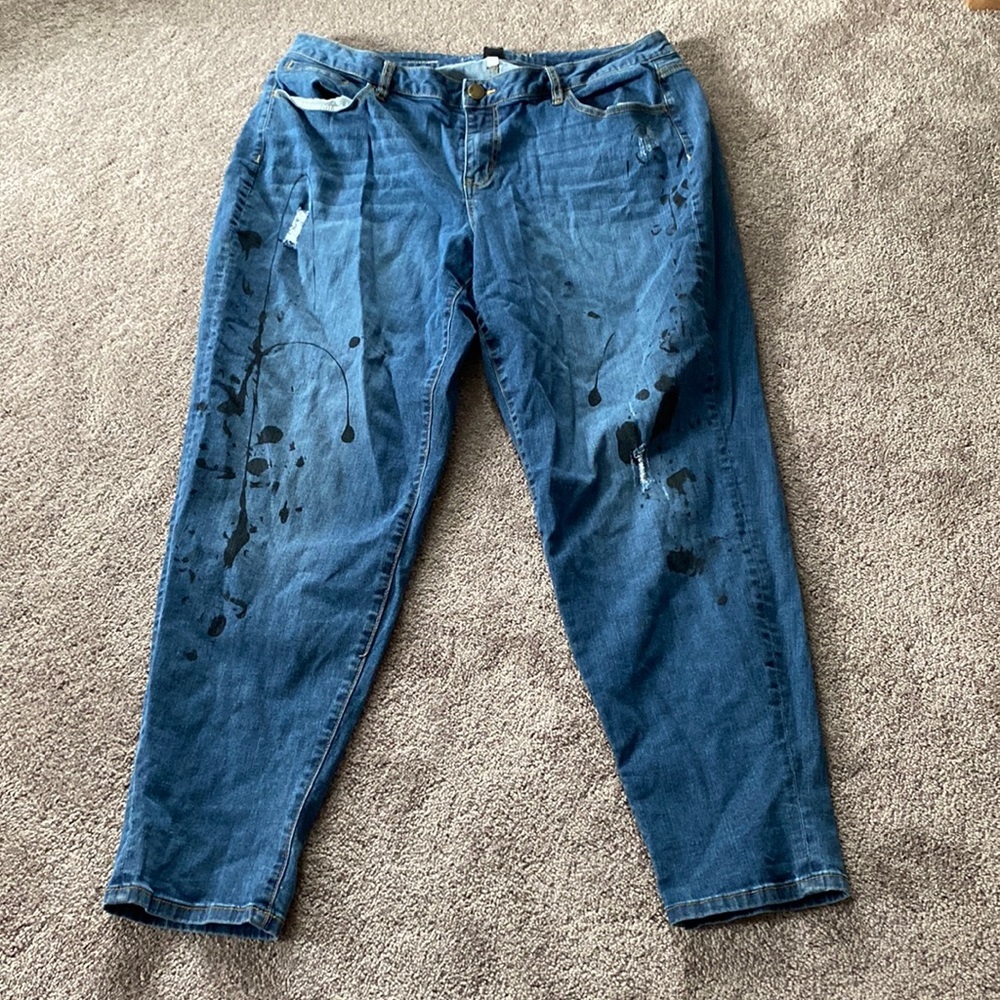 Lane Bryant Blue Paint Splatter Distressed Boyfriend Fit Jeans SIZE 20